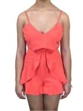 Mustard Seed Coral-Red Sleeveless Peplum Romper
